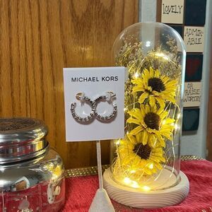 NWT Michael Kors Silver Hoop With Crystal Stations Earrings #TSER